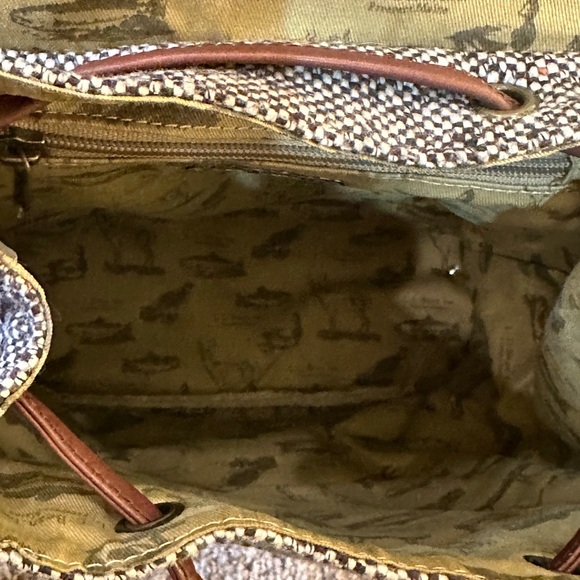 🌟2xHP🌟VTG 1980s-90s L.L. Bean Tan Leather & Tweed Back Pack - Picture 6 of 16